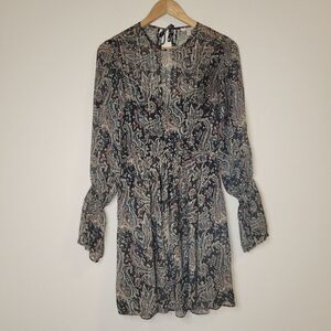 Joie Women's Chiffon Manning Paisley Metallic Long Sleeve Mini Dress XS